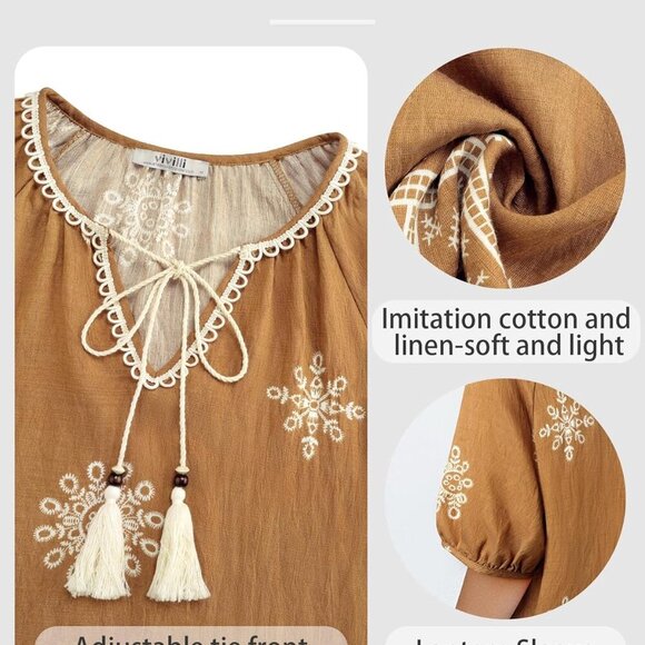 Womens Summer Boho Tops Casual V Neck Short Sleeve Blouses Floral Print Shirt Ti - Picture 7 of 7